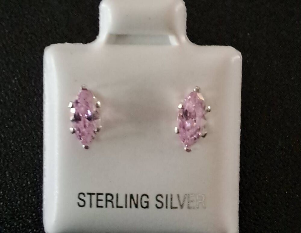 NEW~1 Ct. Marquise Cut Lab Pink Sapphire Gemstone Stud Earrings~.925SS